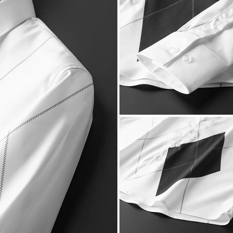 

2021 Spring Contrast Shirt Men Slim Fit Long Sleeve Casual Shirt Fashion Business Streetwear Social Party Blouse Chemise Homme