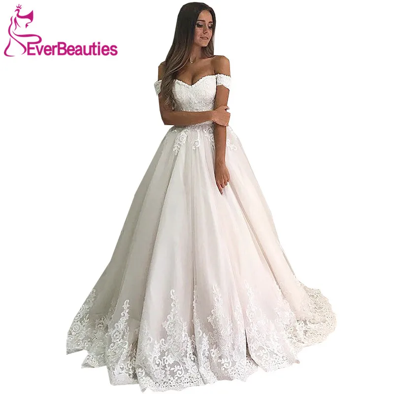 Тюлевые Свадебные платья с аппликацией 2020 кружевное свадебное платье с открытыми плечами Тюлевое свадебное платье для невесты