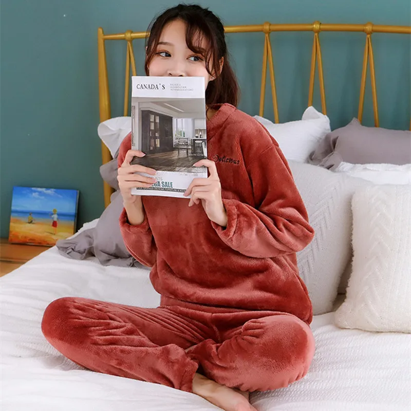 

Fdfklak M-3XL Plus Size Flannel Pajamas For Women Winter Night Suits New Pyjama Femme Long Sleeve Sleepwear Home Clothes