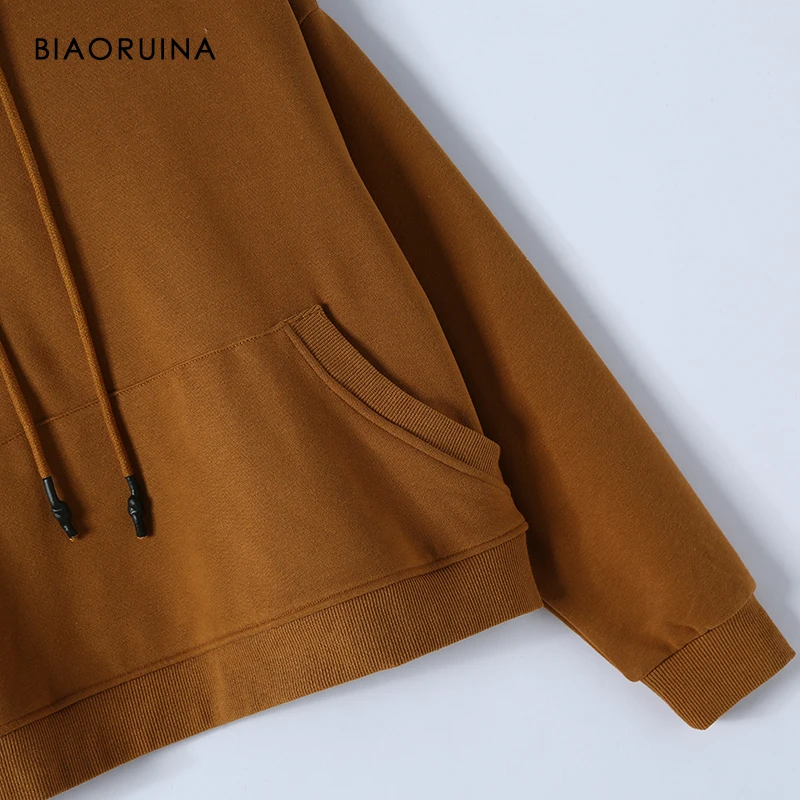 BIAORUINA Женская однотонная Базовая толстовка с капюшоном на шнурке женские