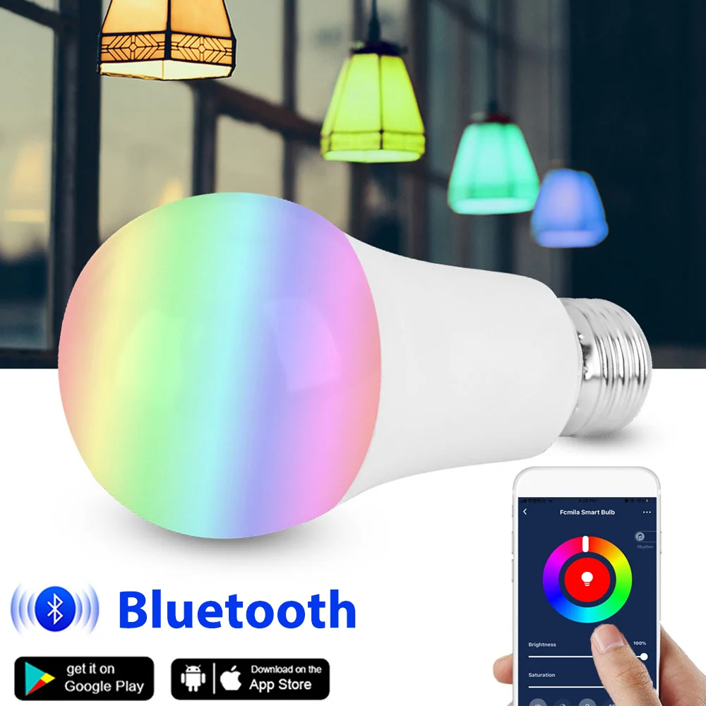 

Светодиодная RGB-лампа E27 с Bluetooth, 15 Вт, с пультом ДУ и режимом памяти