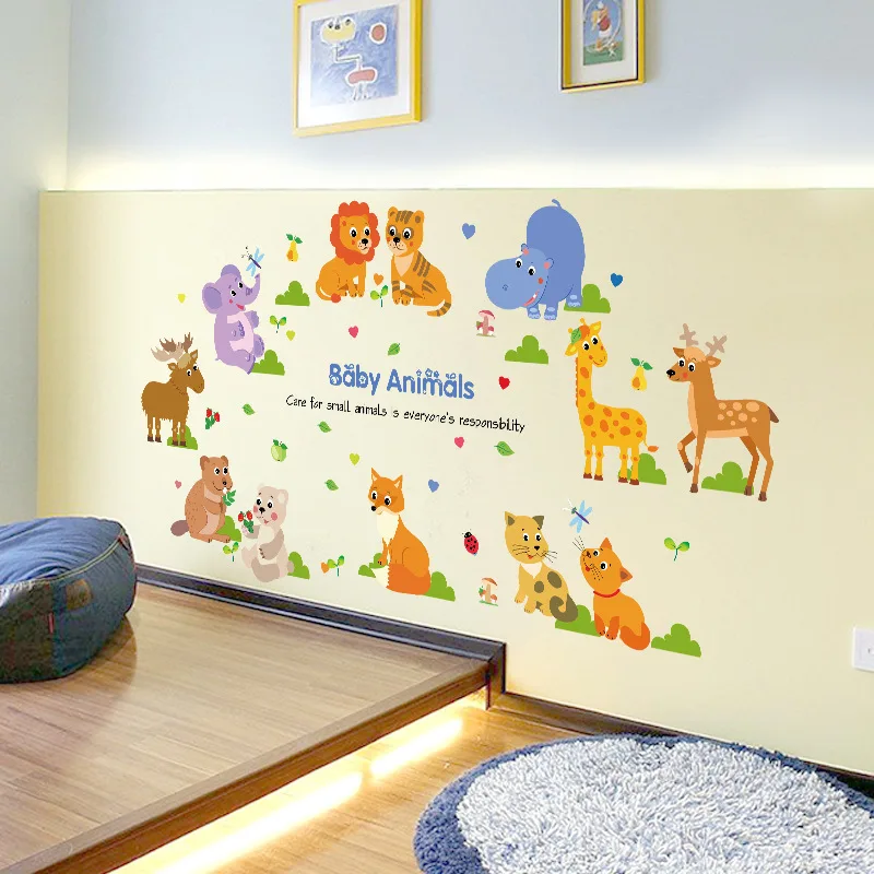

Cartoon wall sticker animal world desk sofa corner decorative painting transparent film can be wiped sticker
