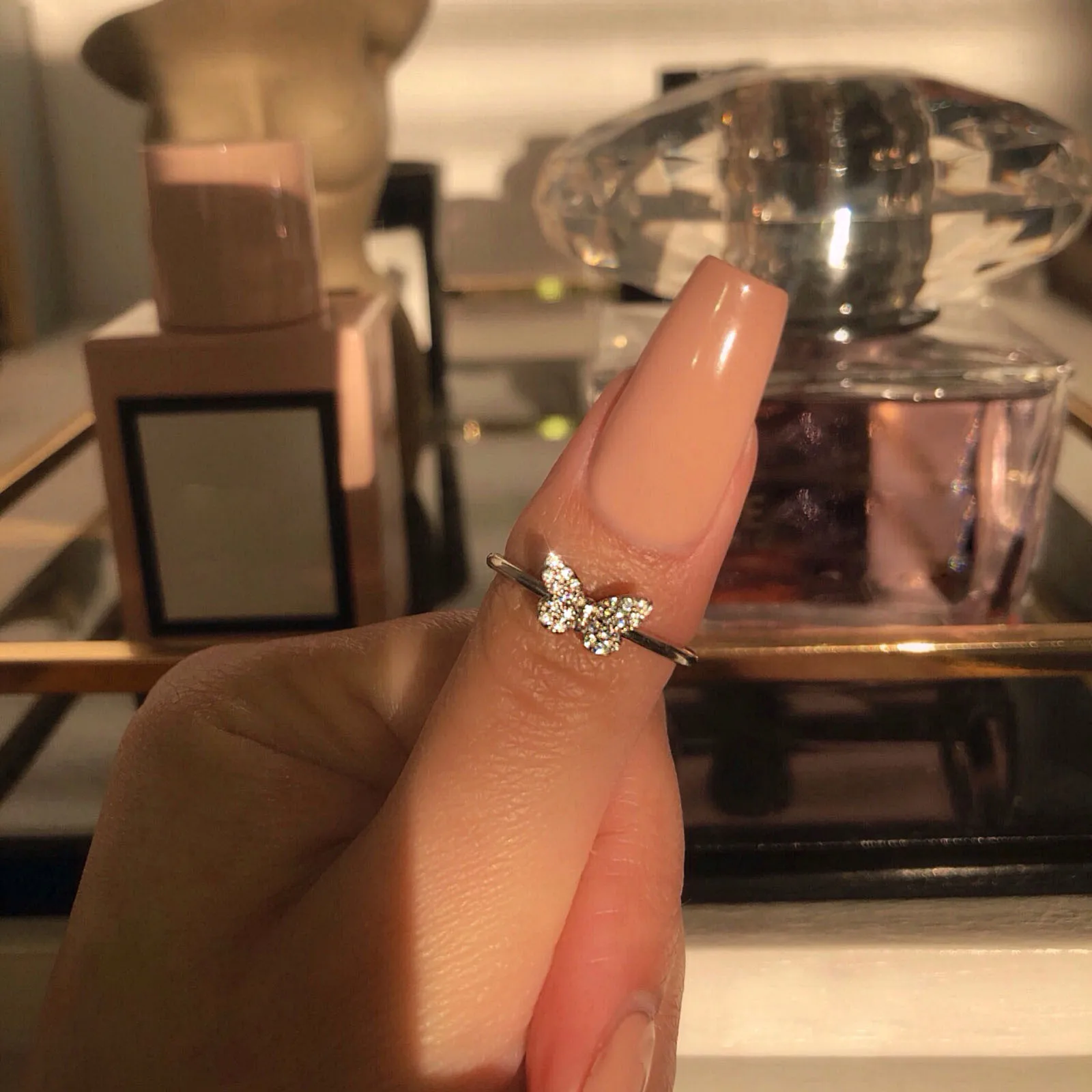 Женское кольцо из серебра с фианитом в виде бабочки | Украшения и аксессуары