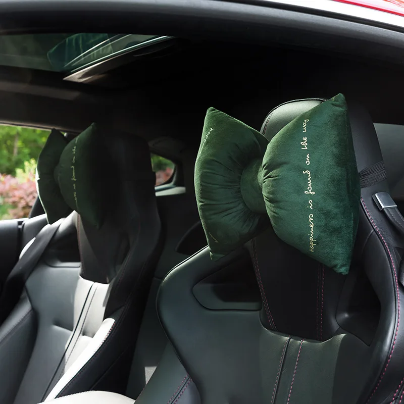 

JOYLOVE Gold Velvet Car Headrest Pillow Neck Pillow Car Interior Jewelry Bow Hot Stamping Car Headrest Original Design