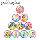 Диснеевские принцессы, Золушка, Белль Ариэль, 10 шт., 12 мм18 мм20 мм25 мм, круглые стеклянные кабошон, плоская задняя часть, ожерелье, фурнитура для изготовления