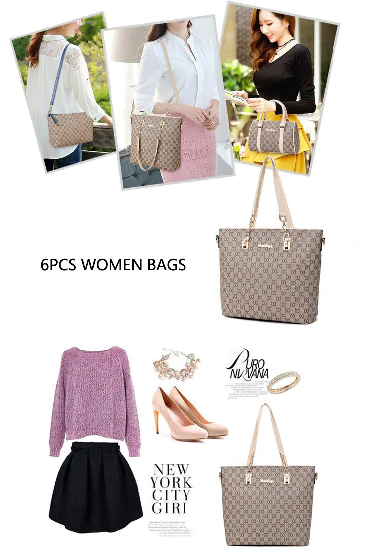 Autumn New Fashion Women's Bag 6 Piece Set Plaid Bag Lady Slung Hand Bag Shoulder Messenger Composite Bag
