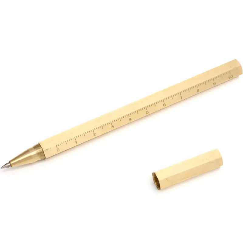 Ручная шестиугольная Ретро медная тактическая ручка гелевая шариковая правило