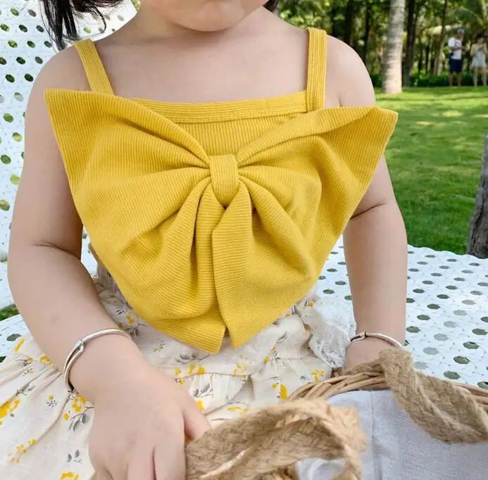 Новинка жилет с бантом для маленьких девочек Пляжная детская майка топ без