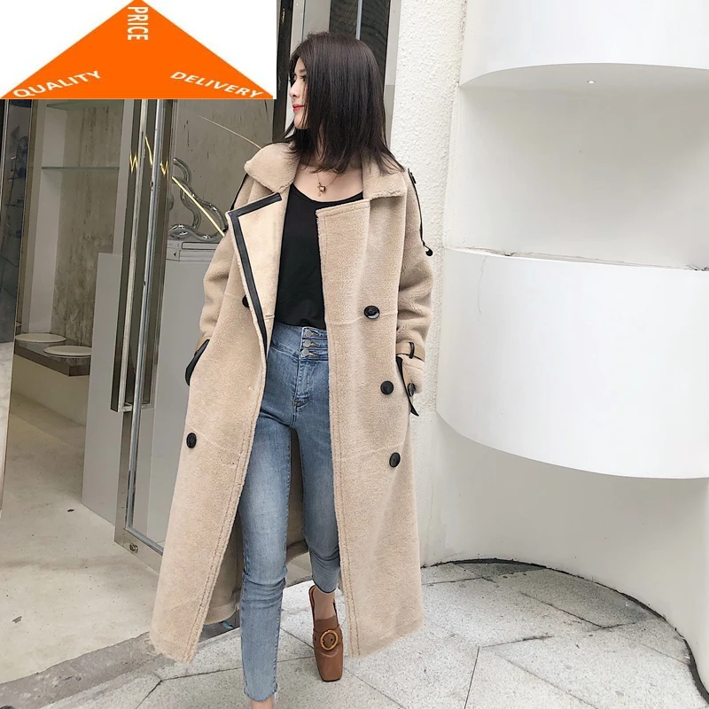 

Женская длинная настоящая винтажная стрижка овцы, женская одежда 2020, корейское элегантное 100% пальто, меховые Топы Hiver 0006