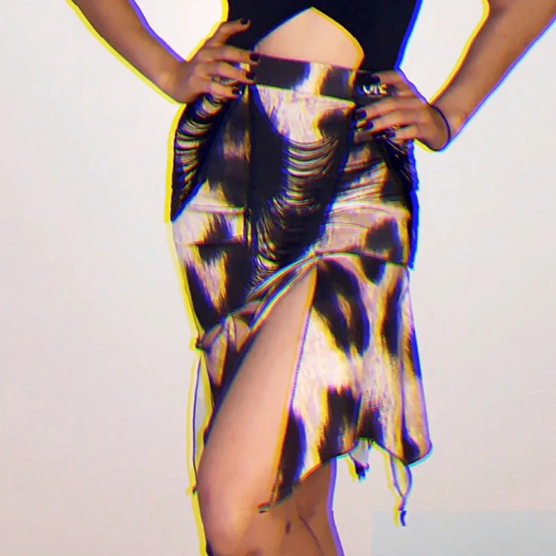 Женская юбка с бахромой и леопардовым принтом для латиноамериканских