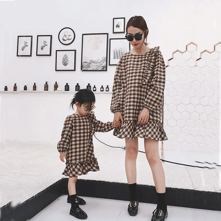 Brand Family Clothing Matching Mother And Daughter Clothes Plaid Dresses Long Sleeve Outfits Casual Dress New | Мать и ребенок