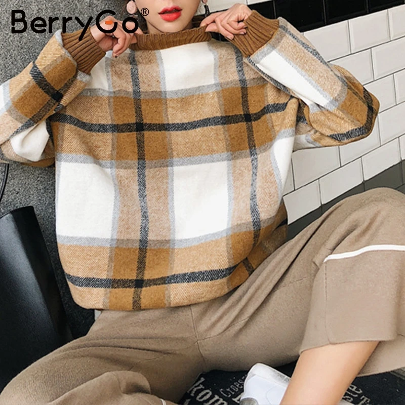 BerryGo повседневные клетчатые женские свитшоты с длинным рукавом Осень Зима
