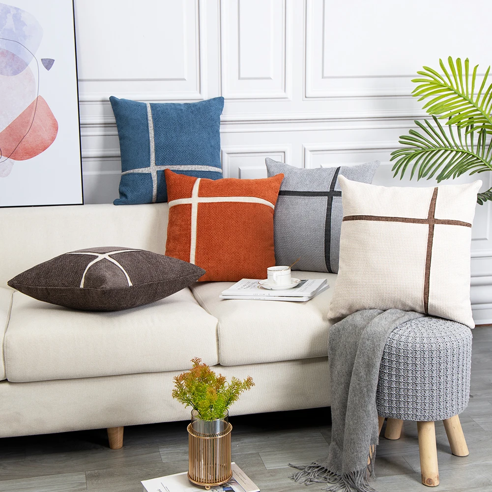 

Linen Pillow Covers Splice Throw Pillow Case Square Cushion Covers Home Decorative For Cushions Sofa Couch Christmas Gift Brown