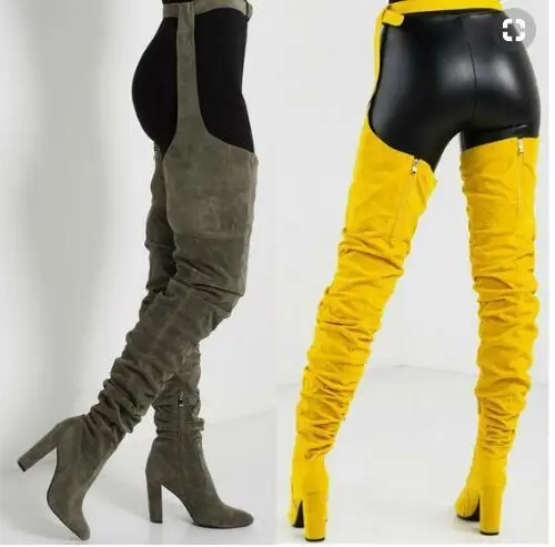

heel Overknee Waist Sexy Nightclub High Help Boots Solid Color Noodles Sharp Coarse