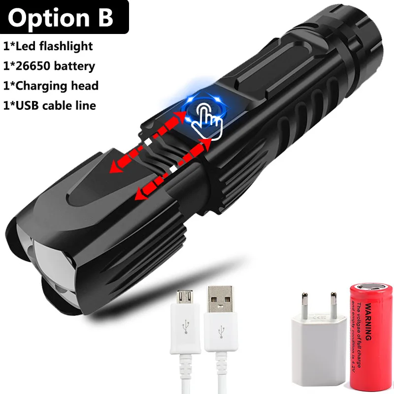 Option B XLamp XHP90 самый мощный Usb масштабируемый светодиодный флэш-светильник Xhp70.2 тактический флэш-светильник фонарь 26650 с умным управлением чипом - Испускаемый цвет: Option B
