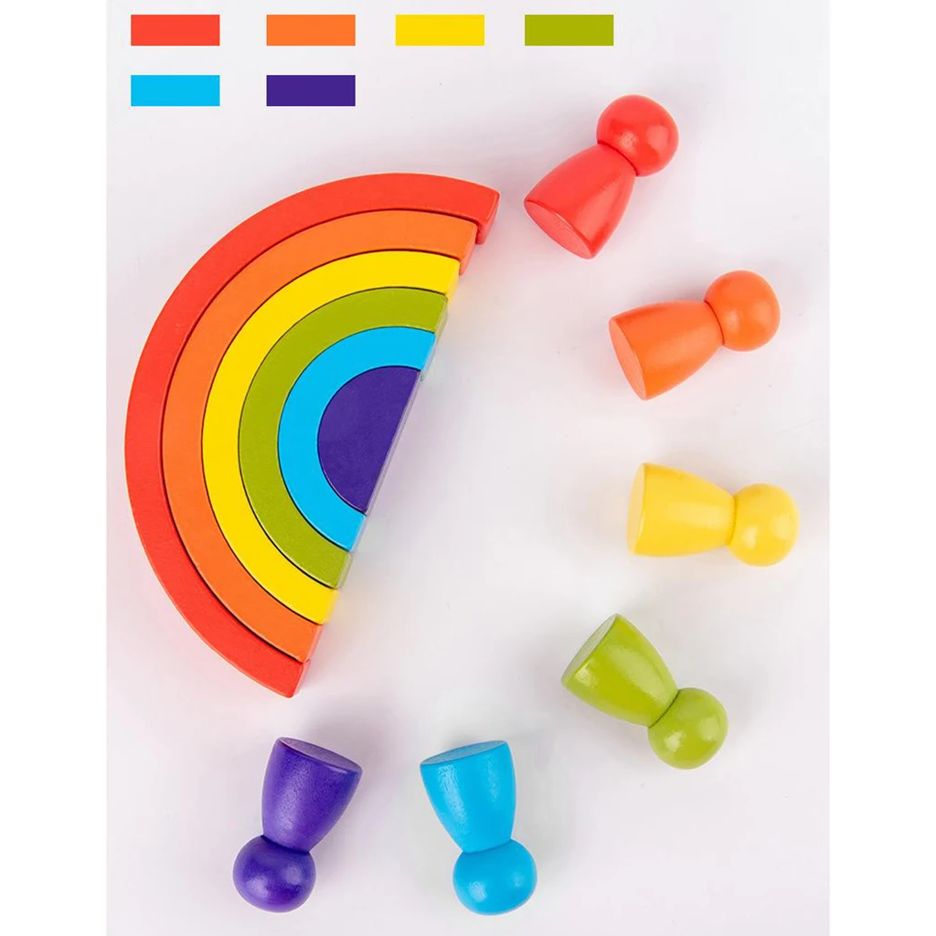 

12Pcs/pack wooden rainbow blocks wooden building blocks For Kid Rainbow Building Blocks Montessori educational wooden toy