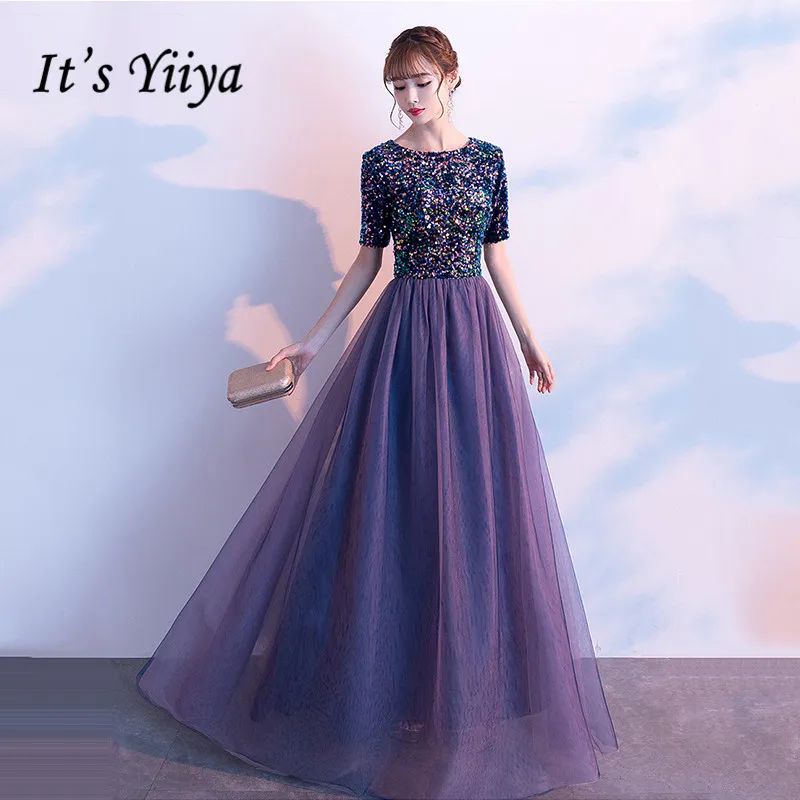 Женское вечернее платье с блестками It's Yiiya разноцветное длинное круглым