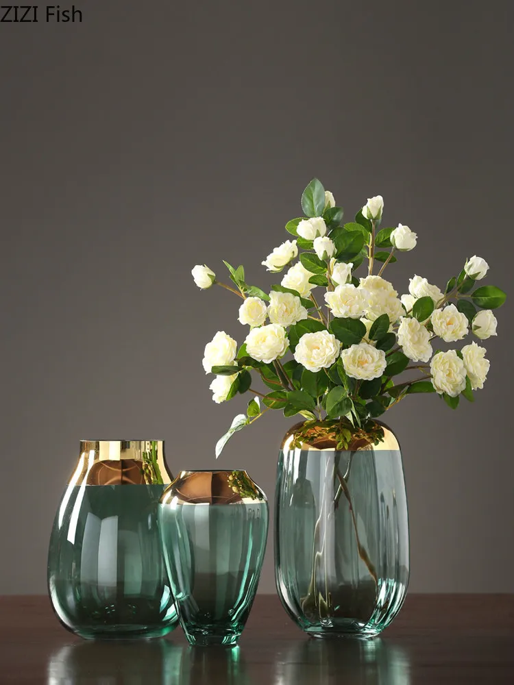 

CREATIVE NORDIC GLASS GOLD VASE TRANSPARENT HYDROPONICS FLOWER ARRANGEMENT ACCESSORIES MODERN HOME DECORATIONS WEDDING VASES