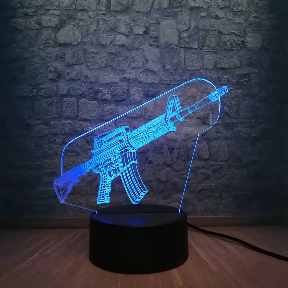 GUN Новинка, 3D лампа, крутая битва, королевская игра, PUBG, TPS, SCAR-L, 7 цветов, сменный Настольный светодиодный светильник, Ночной светильник, иллюзия для мальчиков, подарок на Рождество - Испускаемый цвет: GUN