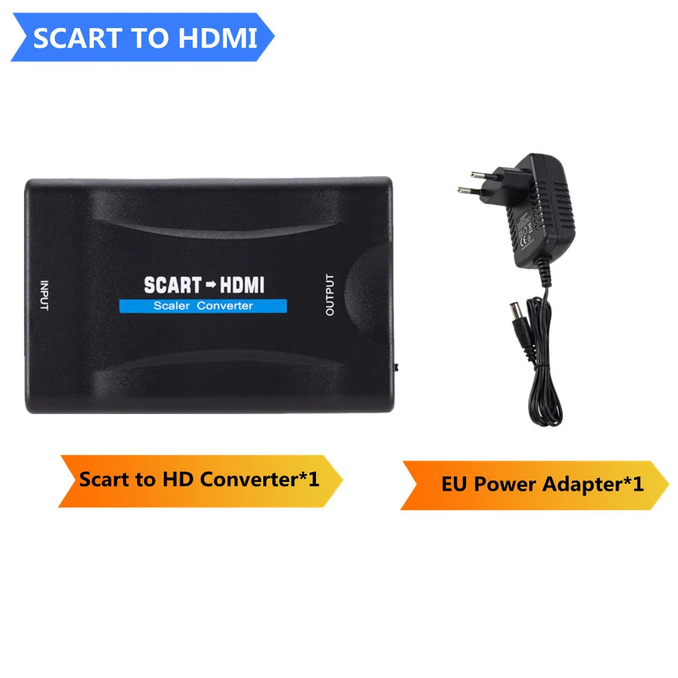 1080P SCART To HDMI-compatible Video Audio Upscale Converter Adapter for HD TV DVD Sky Box STB Plug and Play DC Cable |