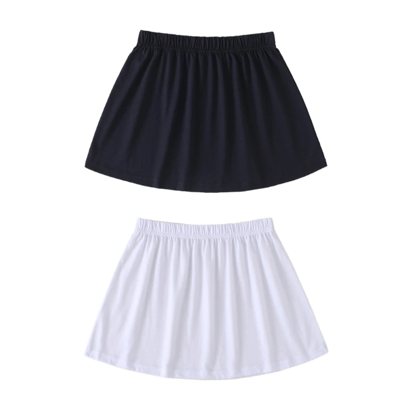 

Q1QA Women Faux Hemline Adjustable Layering False Top Lower Sweep Pleated Mini Skirt Blouse Shirt Extender Half-Length Splitting