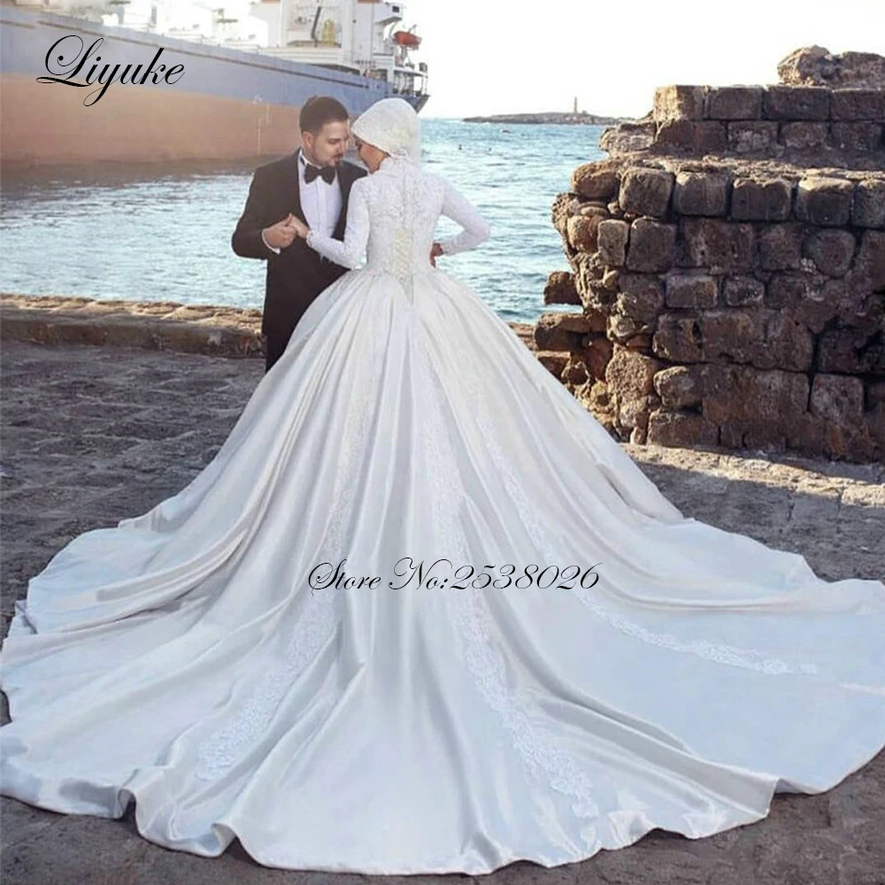 Liyuke великолепное бальное платье свадебное мусульманское с длинный рукав в