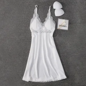 Сексуальная атласная Женская пижама с кружевом ночная рубашка с открытой спиной Ночная рубашка женская летняя Интимная Ночная рубашка без рукавов