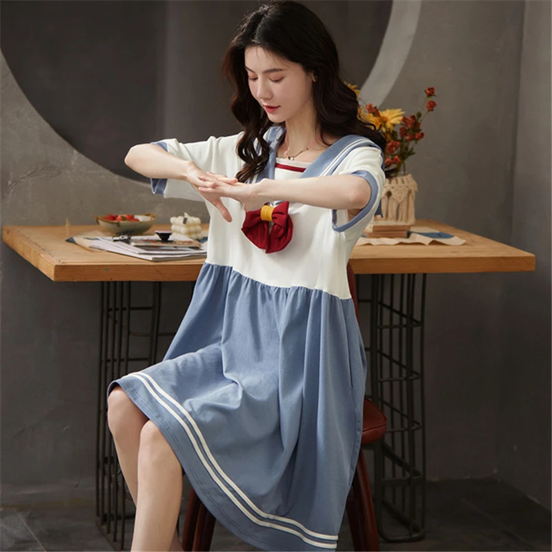 Ночная рубашка женская летняя хлопковая с коротким рукавом новая ночная Женская