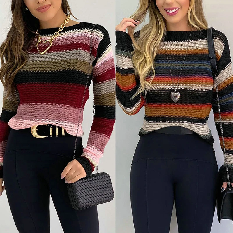 

Fashion Casual Round Neck Striped Long Sleeve Tie Dye Round Neck Women Pullover Fall Clothing Casual Women Blouse