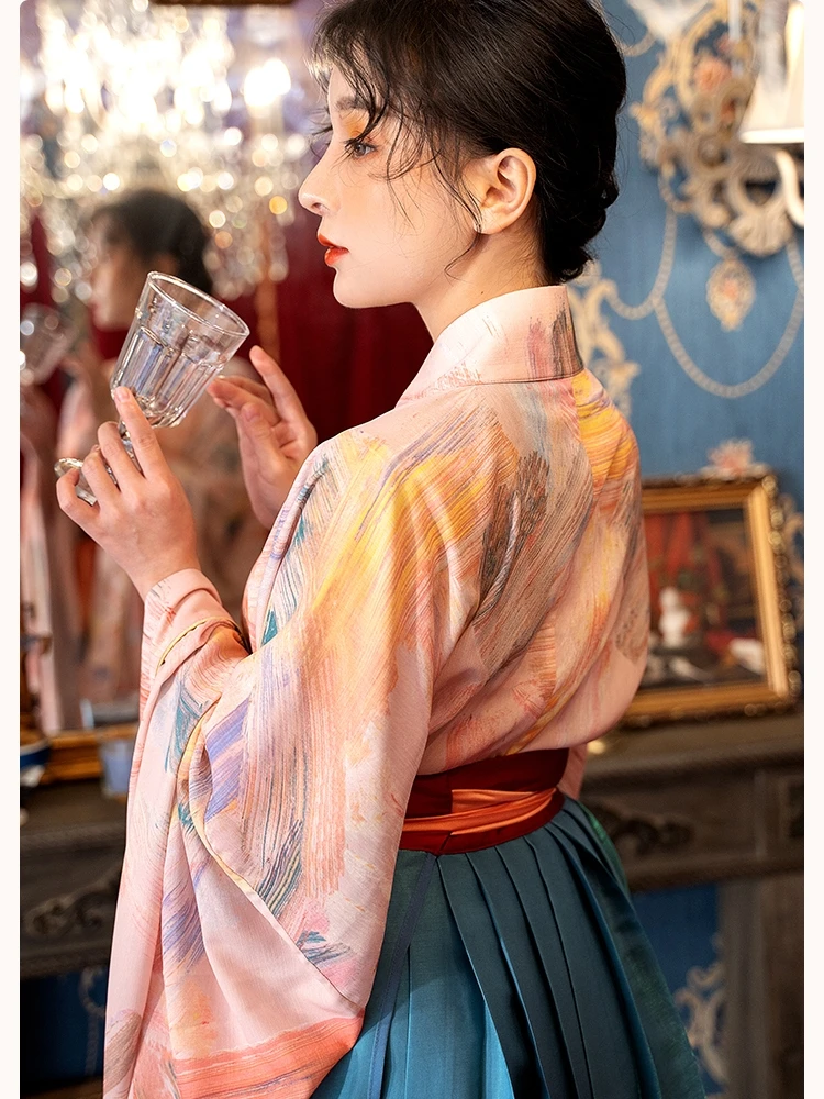Женский китайский традиционный костюм Hanfu вышитые длинные расклешенные пижамы в