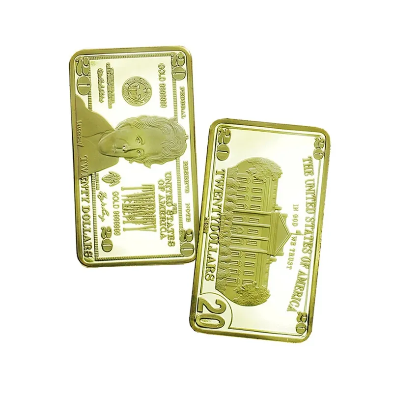 

American square gold-plated nugget 20 dollars 24K double-sided presidential medal home decoration collection gold coin mexico