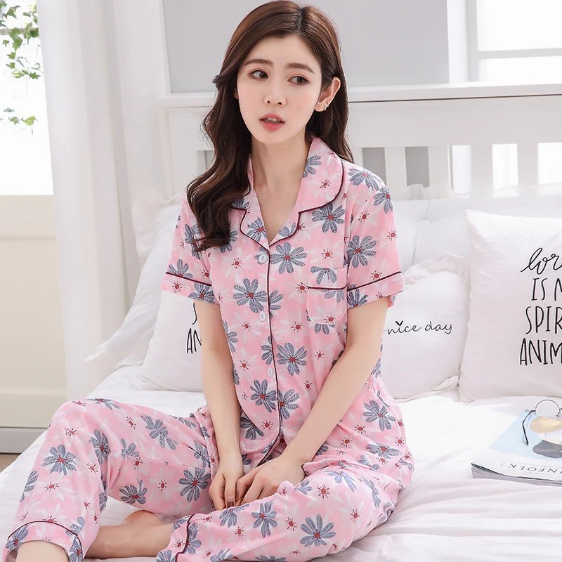 

Pyjama Women Clothes Summer Womens Pajamas Sets Short-sleeved Sleepwear Suit Girl Fashion Casual Outerwear Sleepwear Night Suit