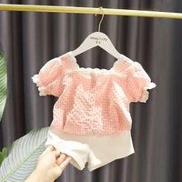 summer girl clothes sets baby short sleeved t shirt suit new kids baby sweet top pants two piece toddler clothes set