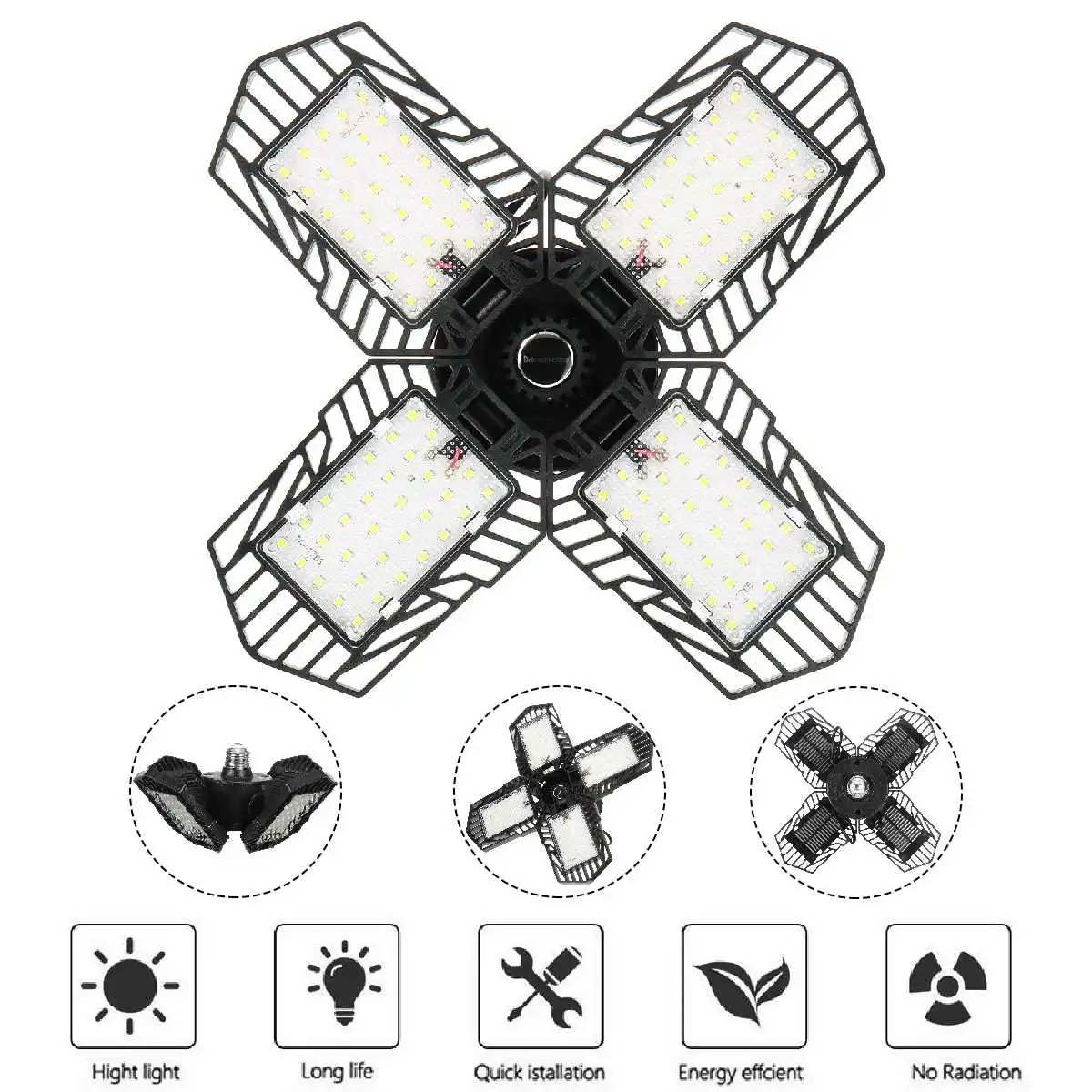

80/200W 132LED Garage Ceiling Light Foldable Fan Light Deformable Blade Bulb with Adjustable Panels for Home Warehouse Workshop