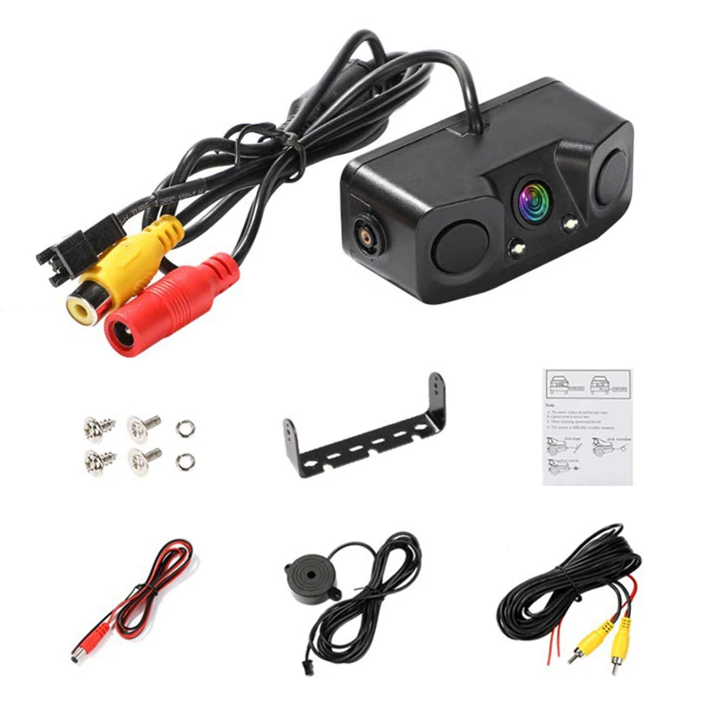 $107.80 HD Car Rear View Camera 3 in 1 Parking Radar Detector Sensor Waterproof Night Vision LED Light