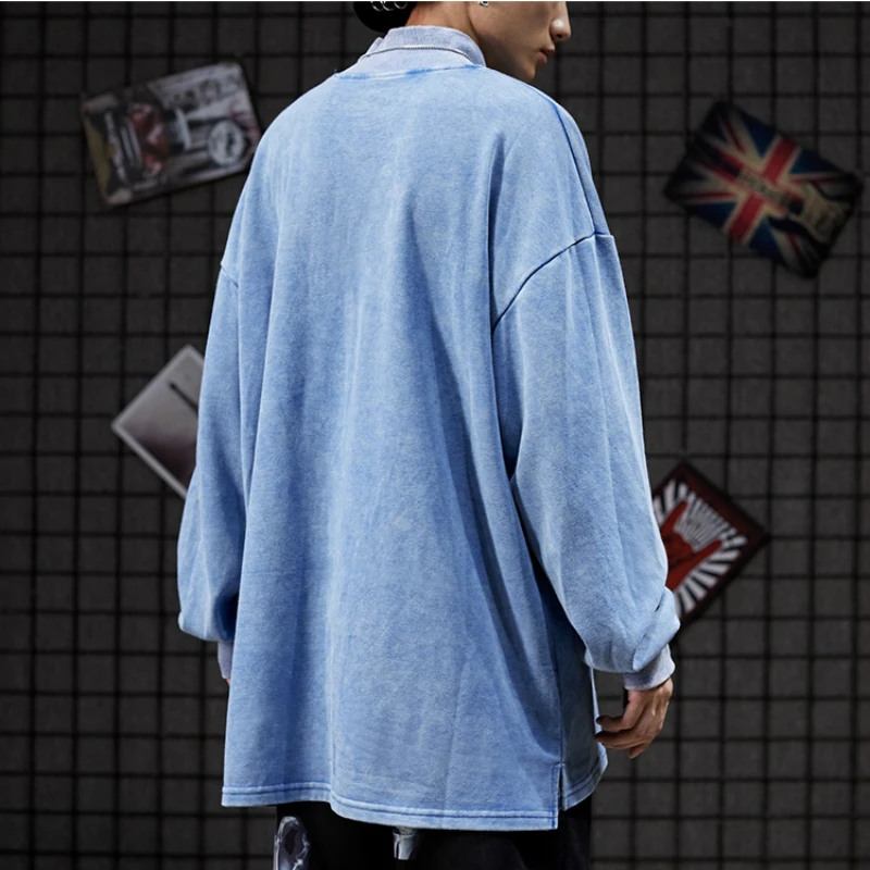 Нерегулярные с длинным рукавом сплит подол старый толстовки для мужчин High Street