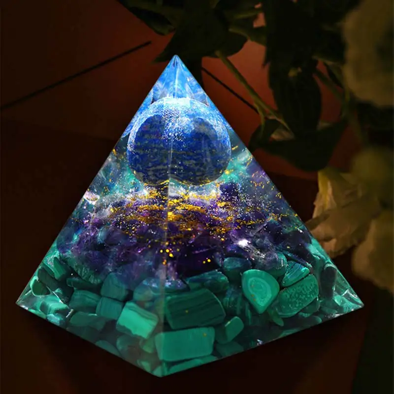 

Handmade Orgonite Pyramid 60mm Amethyst Crystal Sphere With Celestite Natural Cristal Energy Healing Reiki Chakra Multiplier
