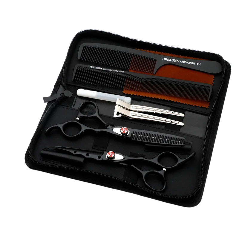 

6 Inch Japanese Stainless Steel Salon Hair Cutting Barber Shears Sets Professional Black Scissors