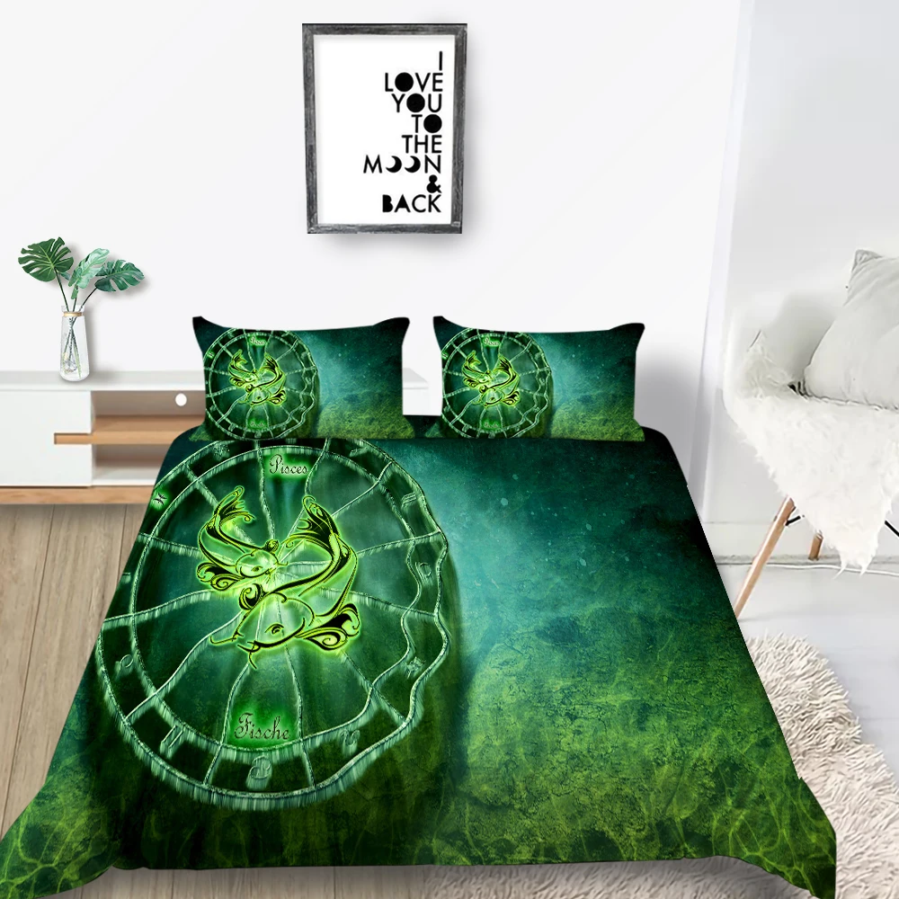 Pisces Bedding Set Constellation Creative Fashion 3D Duvet Cover Green King Queen Twin Full Single Double Unique Design Bed | Дом и сад