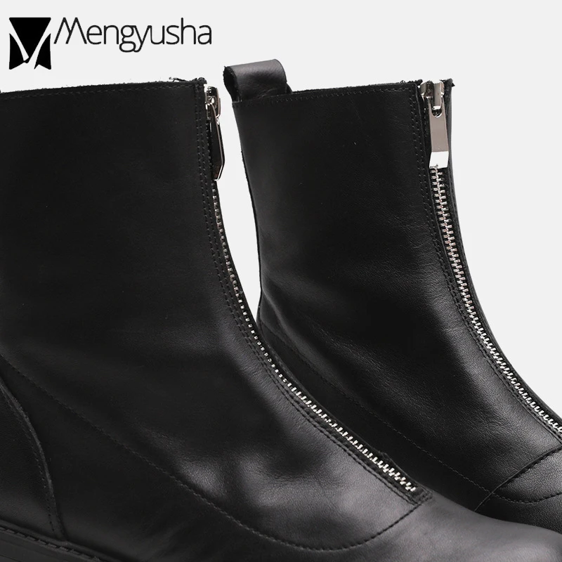 Женские байкерские сапоги из мягкой кожи Рыцарские зимние на молнии спереди