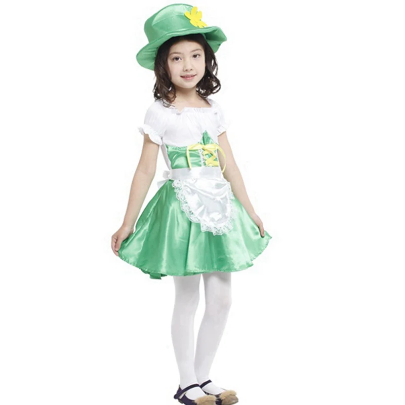 Сказочный костюм с зеленым колокольчиком принцессой маскарадный для маленьких