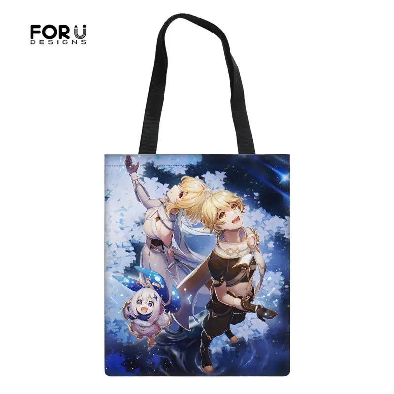 

FORUDESIGN Genshin ударная сумка на плечо, Женская многоразовая сумка-тоут для покупок, Повседневная холщовая женская сумка большой вместимости