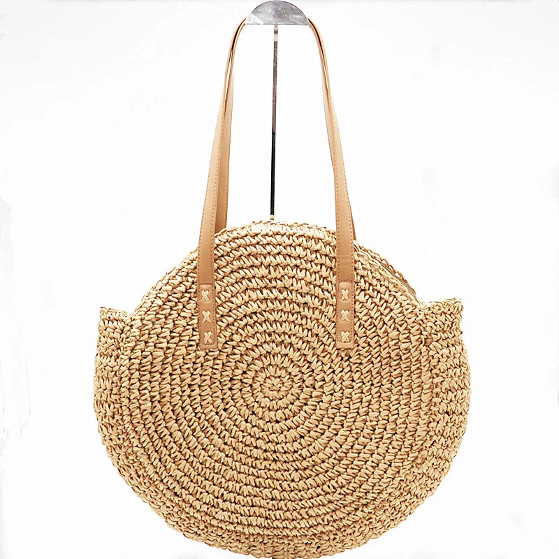 Простая круглая плетеная соломенная сумка ручной работы пляжная для отдыха