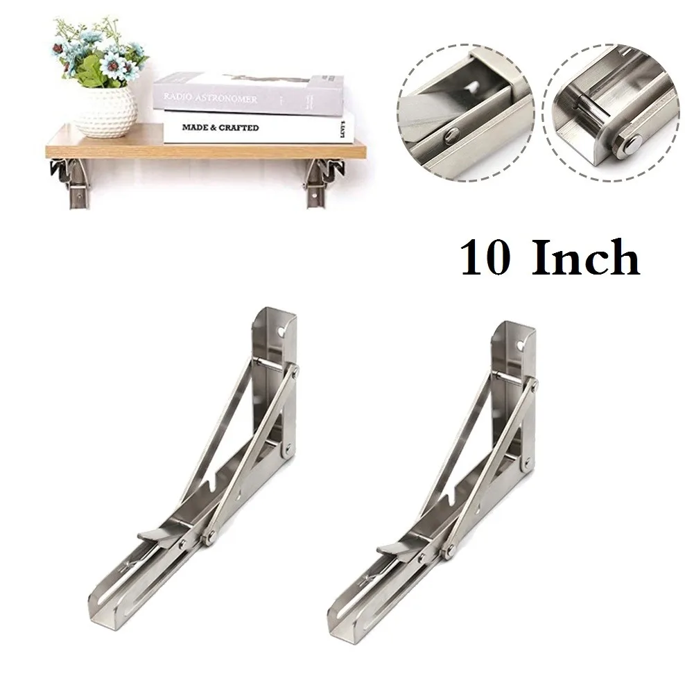 

Pack Of 2 Stainless Steel Collapsible Wall Mounted Folding Shelf Brackets