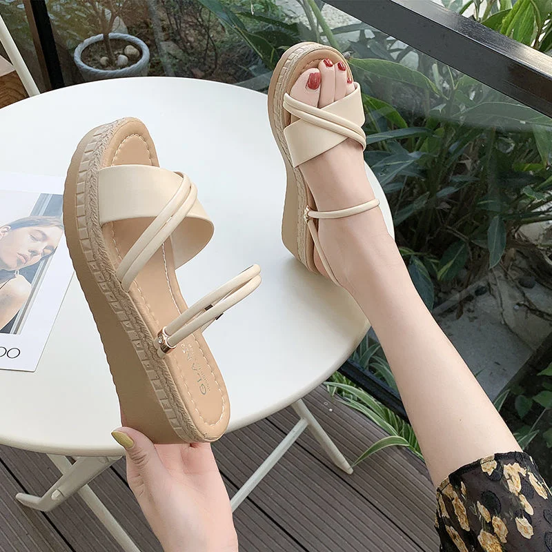 

One shoe two wearing WEDGE HEELS SANDALS female 2021 spring and summer versatile thick soled high-heeled platform sandals Roman