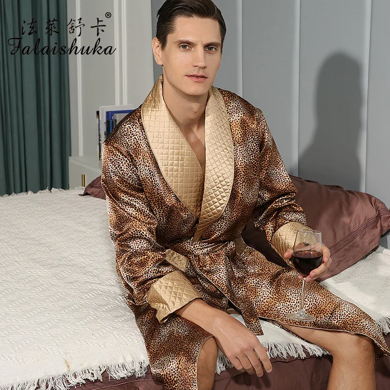 Мужской длинный халат из натурального шелка, с леопардовым принтом |  AliExpress