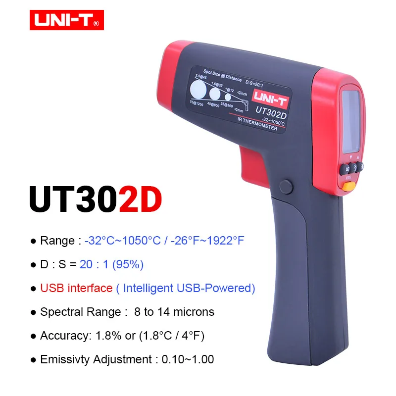 

UNI-T UT302D инфракрасный термометр-26F ~ 1922F 20:1 Бесконтактный инфракрасный термометр, быстрый тест, максимальное минимальное измерение AVG DIFF