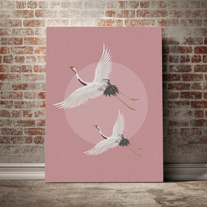 

Chinese Crane Art Painting Wall Decor Tranditional Canvas Picture Pink Art Poster Decorative Paintings for Living Room