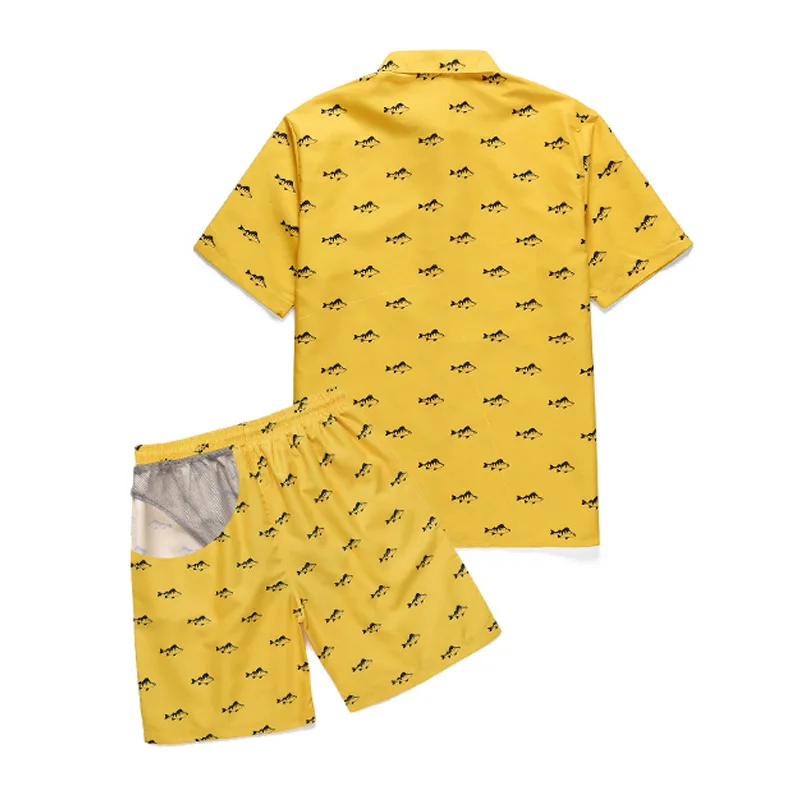 Свободный костюм мужские Гавайские пляжные летние комплекты с принтом маленькой