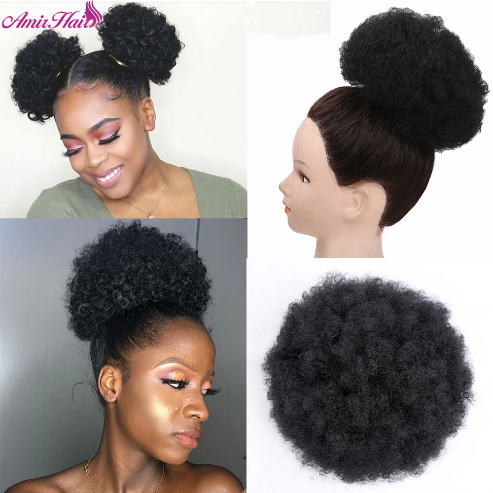 

Short Afro Curly Pony Tail Clip in Ponytail Drawstring Synthetic hair Hun Extension Chignon Amir Hairpieces wig